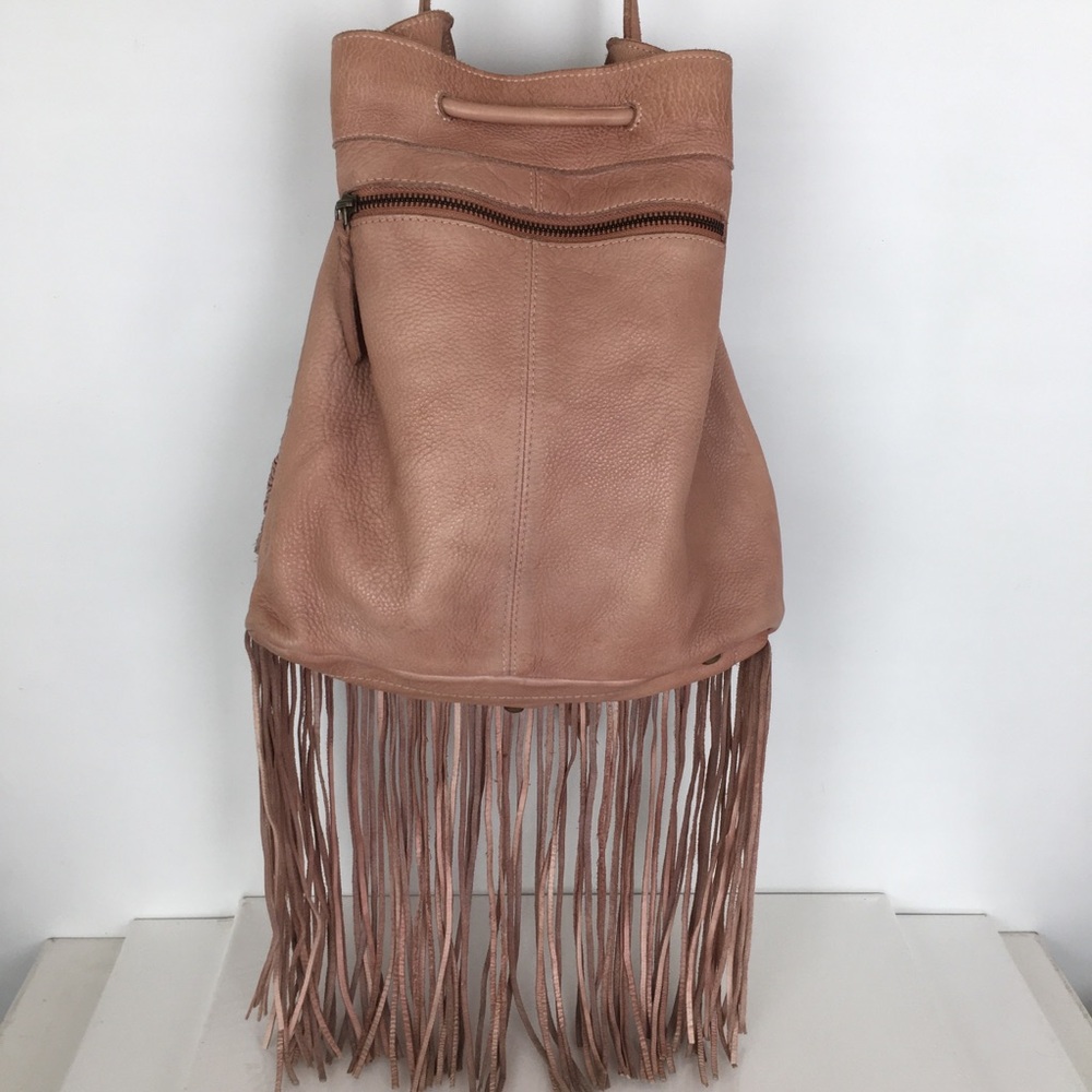 Amsterdam Heritage Boho Leather Fringe Hobo Bag in Blush From Sundance Catalog - Picture 8 of 16